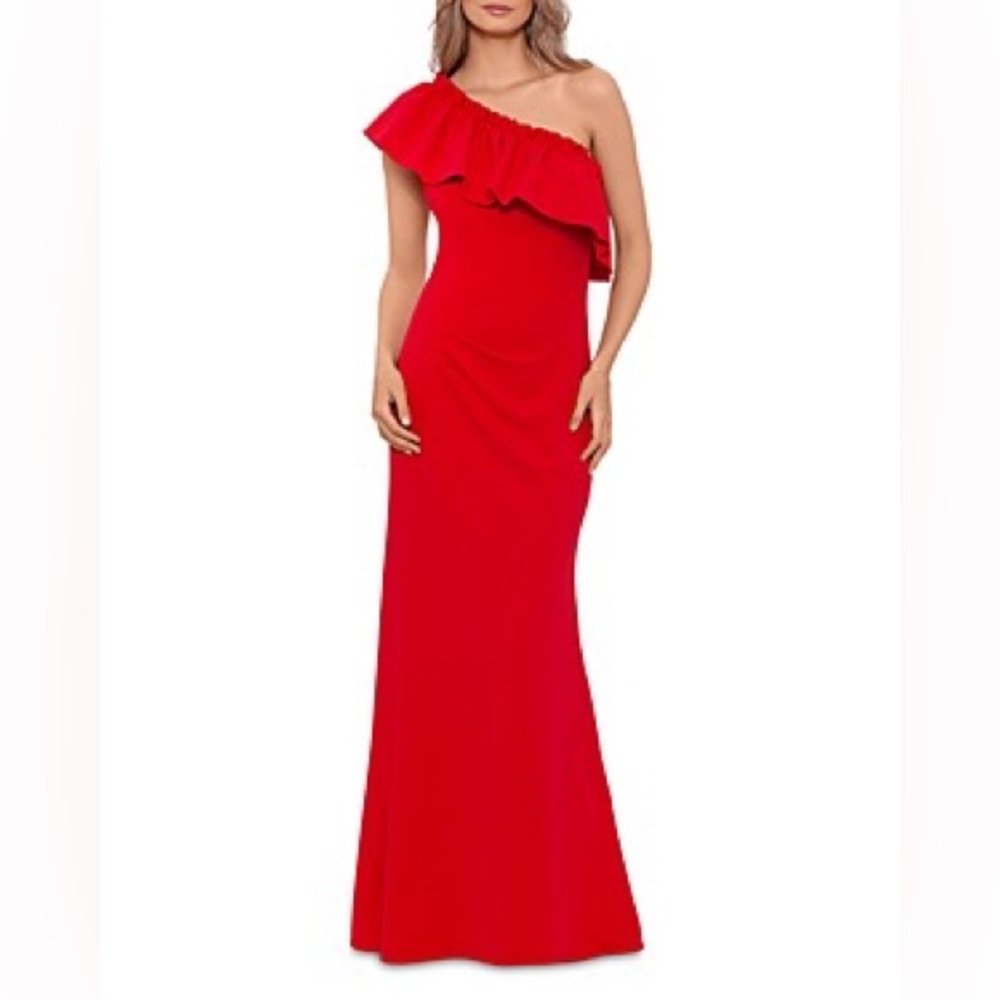Aqua one shoulder ruffle maxi dress NWT